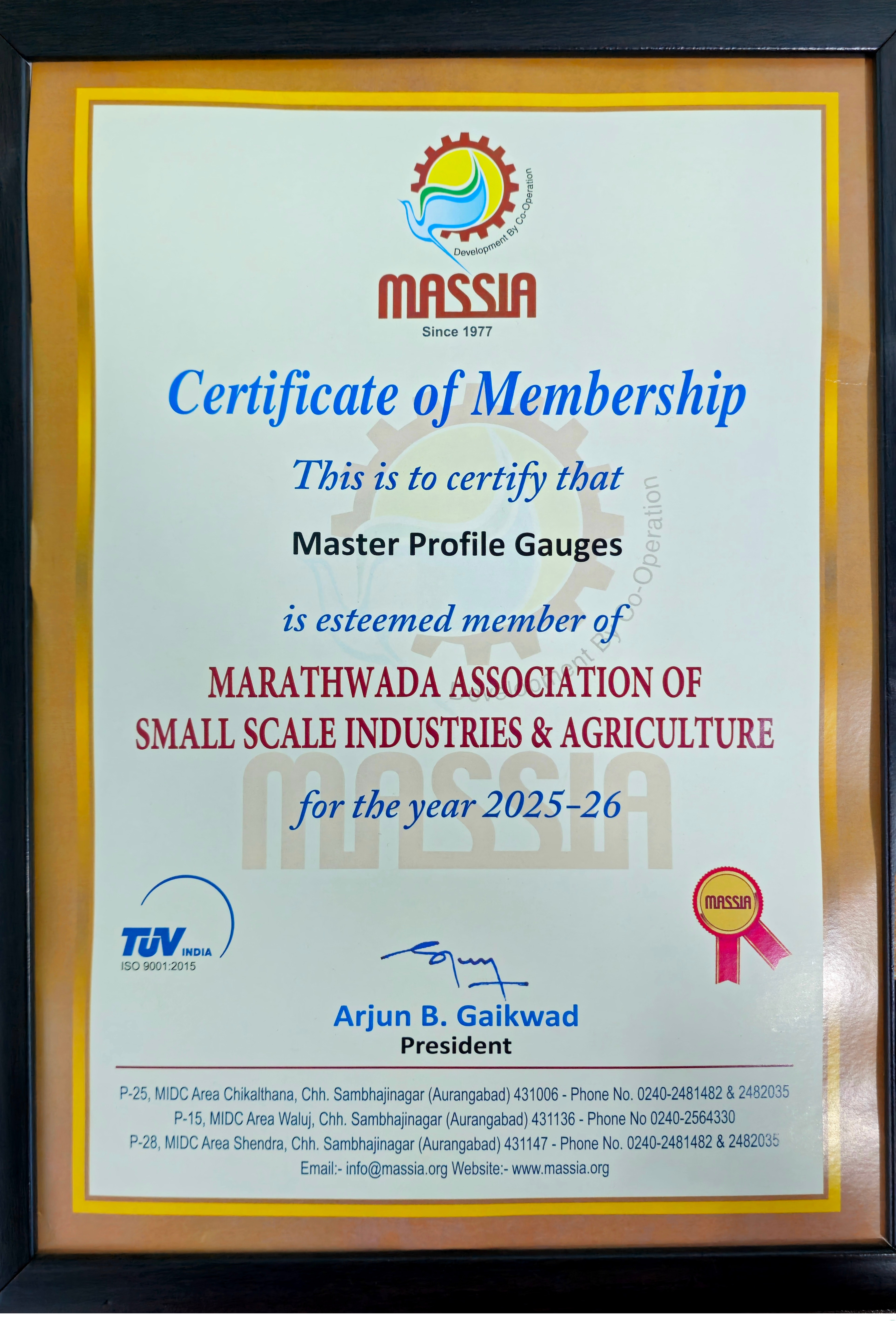 Massia Certificate